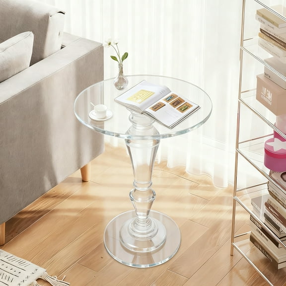13.8in*19.7in Clear Acrylic End Table, Round Modern Nightstand for Living Room, Small Side Table with 440 lbs Load Capacity