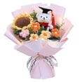 thumbnail image 1 of 13.8in Graduation Bouquet Pink Knitting Flower Bouquet with Bear Doll Suitable for Graduation Gift Giving and Party Decoration, 1 of 5