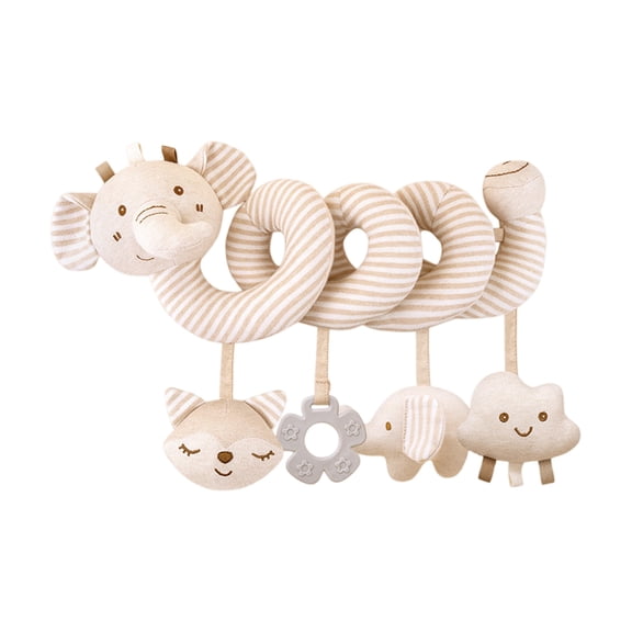 13.8in Organic Cotton Hanging Spiral Activity Toy, Multi-Sensory Bed Wrap for Sensory Development, Early Learning Cognitive Toy, Soft Plush Animal Decorations (Elephant)