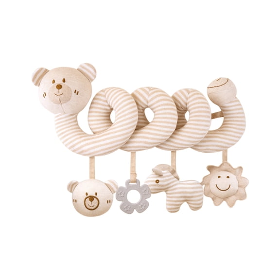 13.8in Organic Cotton Hanging Spiral Activity Toy, Multi-Sensory Bed Wrap for Sensory Development, Early Learning Cognitive Toy, Soft Plush Animal Decorations (Bear)