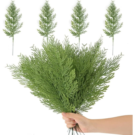 13.8inch Artificial Pine Branches, 40Pcs/ 80Pcs Christmas Faux Cedar Stems, Artificial Faux Cedar Branches, Fake Christmas Greenery Pine Picks for Wreath Craft DIY Home Kitchen Decorations