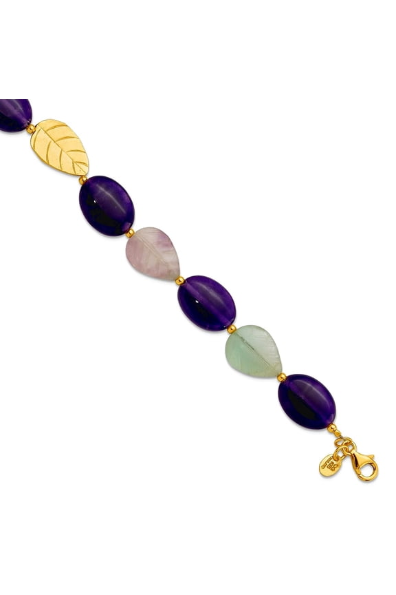 13.8mm 925 Sterling Silver Gold Plated Amethyst Fluorite Dyed Jade 1inch Extension Bracelet 8 Inch Link Bracelet for Wom