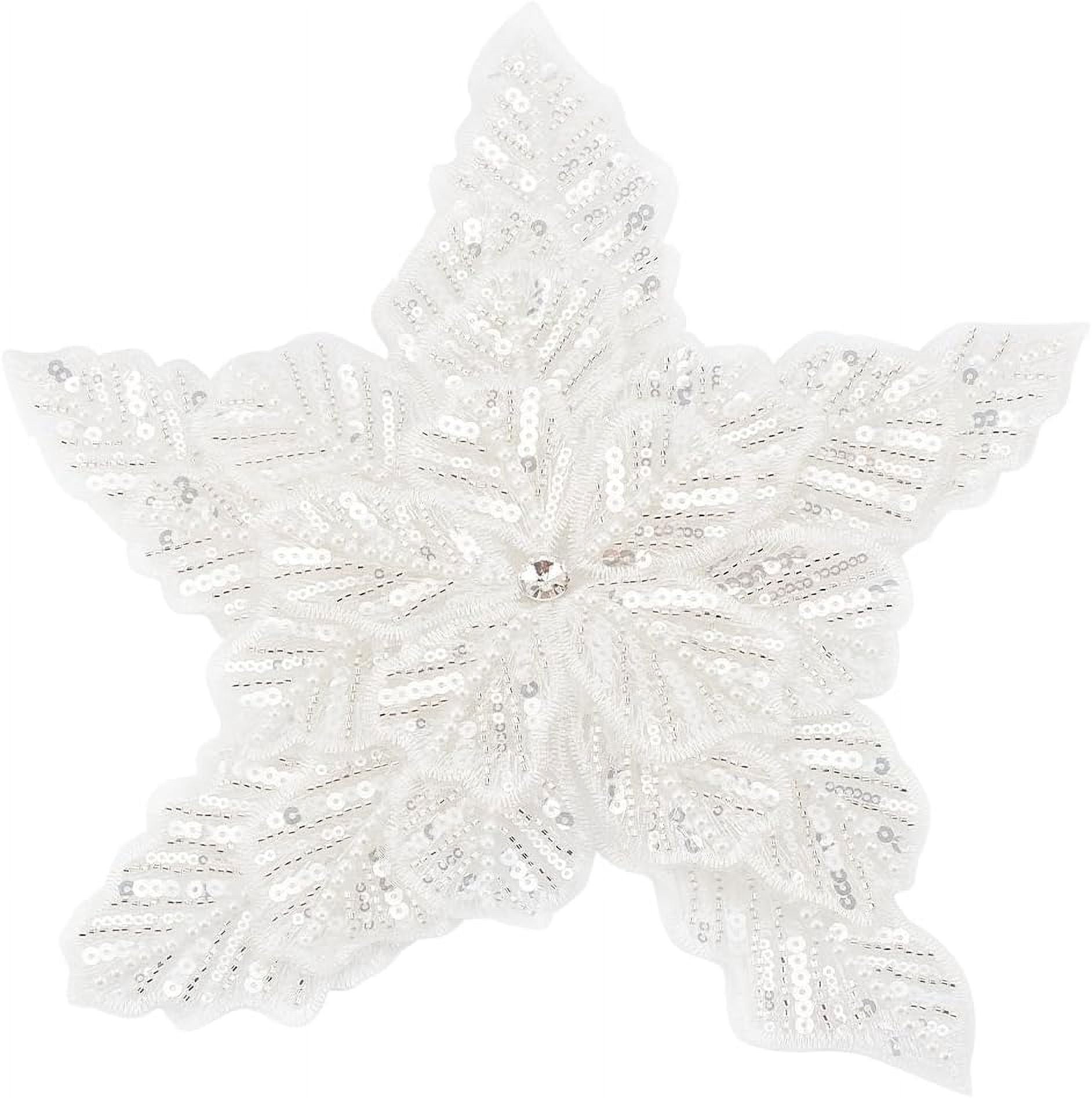 13.8x13.1 Inch Rhinestones Applique 3D Lace Beads Flower Patch White ...