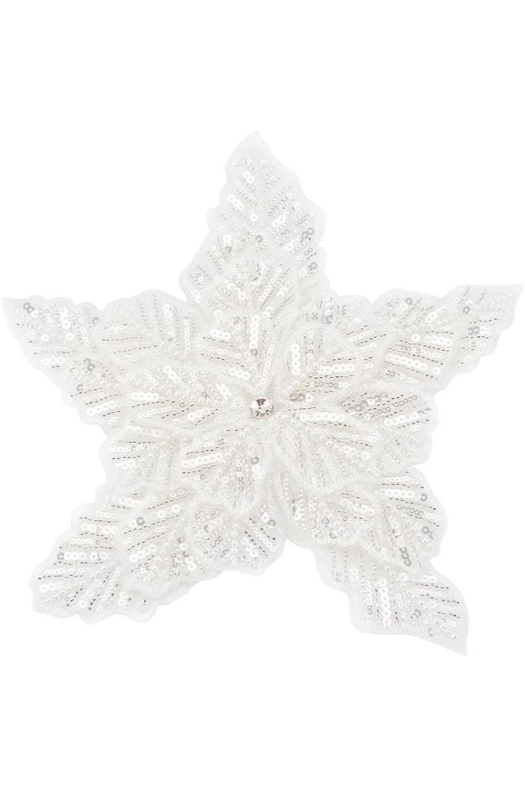 13.8x13.1 Inch Rhinestones Applique 3D Lace Beads Flower Patch White Multi-Layer Sequined Flower Decal Sparkling Floral Sew on Patch for Wedding Repairing and Decorating 1pc