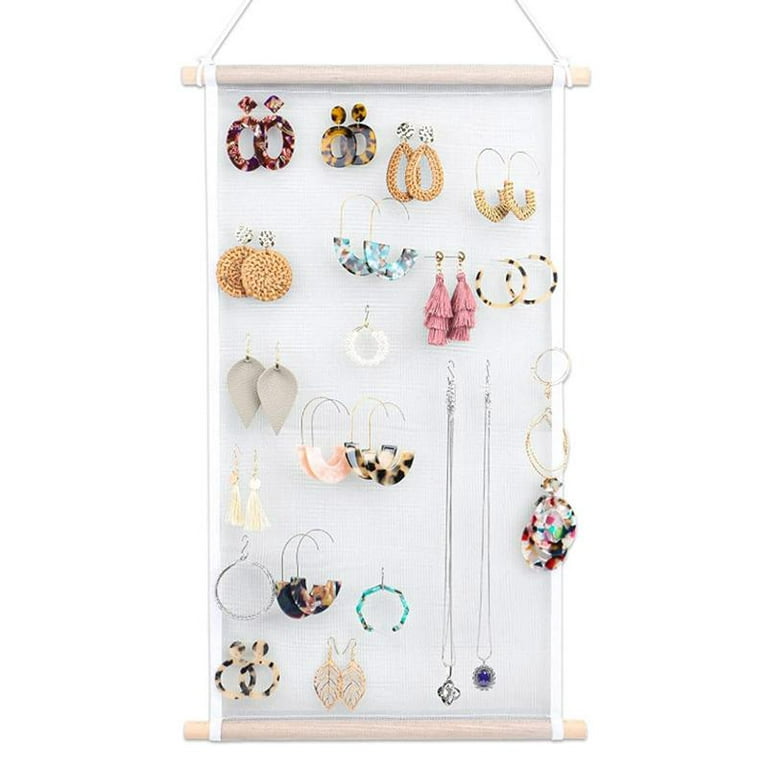 13.8x23.6in Earring Organizer Holder Wall Earring Holder Display Hanging  Jewelry Organizer for Women Girls Wooden & Mesh 