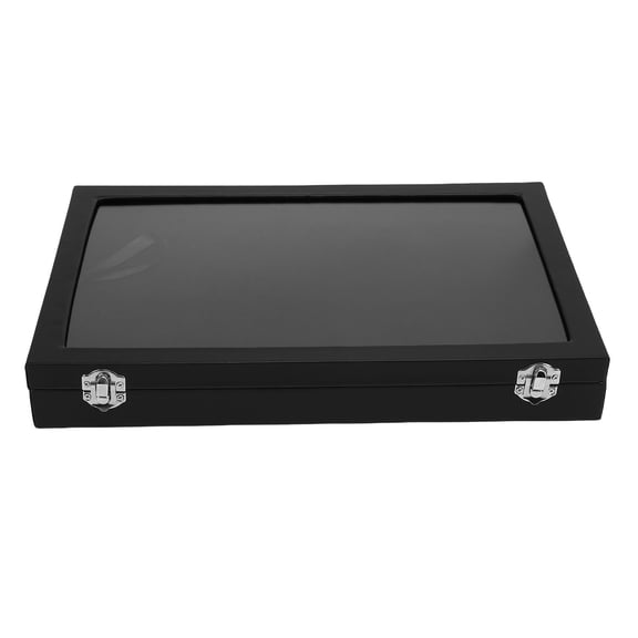 13.8x9.4x1.9in Pine Wood & PVC Enamel Pin Display Shadow Box with Magnetic Closure, Clear Cover, Felt Foam Backing, and Stand for Wall or Tabletop Collection