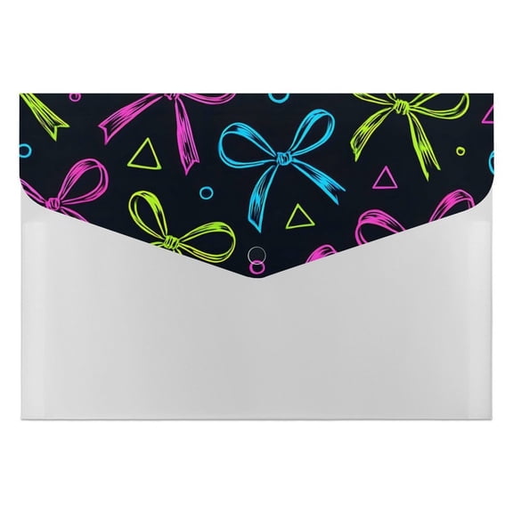 139.1in Accordion Folder Waterproof And Moist-Proof 6 Pocket Compartment Light And Portable Bold Thin Neon Contemporary Ribbon Bow Pattern