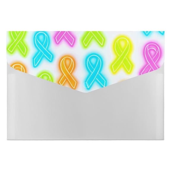 139.1in Accordion Folder Waterproof And Moist-Proof 6 Pocket Compartment Light And Portable Cancer Awareness Ribbon Pattern - Neon Vibrance