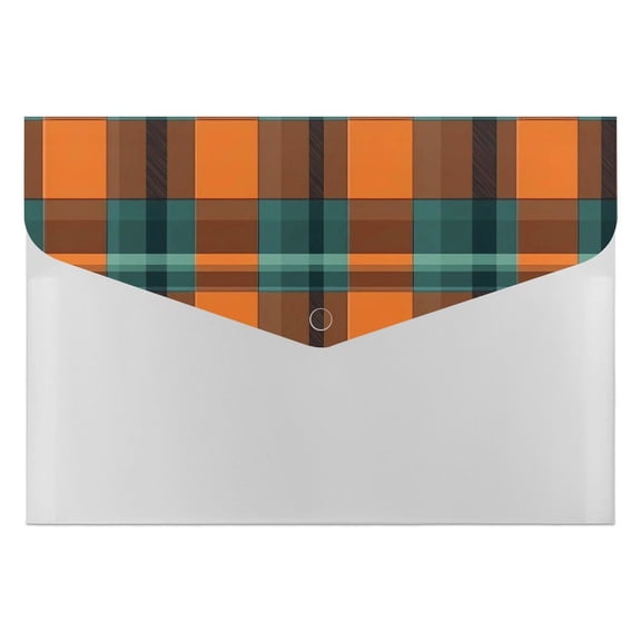 139.1in Accordion Folder Waterproof And Moist-Proof 6 Pocket Compartment Light And Portable Orange And Blue Checkered Pattern