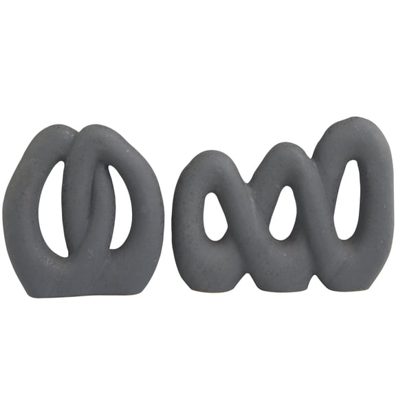 13", 9"W Black Ceramic Linked Abstract Sculpture, by DecMode (2 Count)