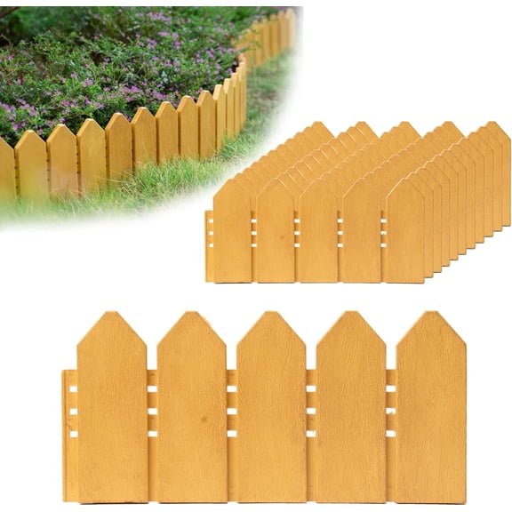 13.9 ft Tall Decorative Double-Sided Wood-Look Garden Border Fence Kit, 6.7 Inch Height Landscape Edging with 30 Anchoring Spikes (White)