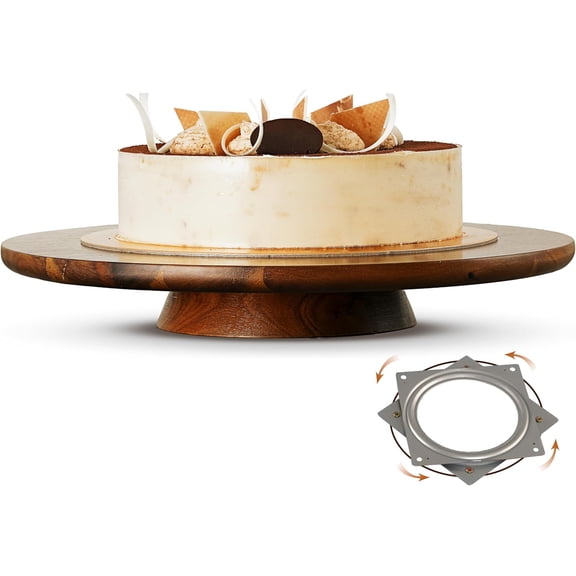 13" Acacia Cake Stand Rotating  Rustic Wood Turntable Pedestal Stands  Wooden Spinning Tables for Food Serving - Round Cake Decorating for Cupcake Dessert Display in Party, Wedding, Birthday