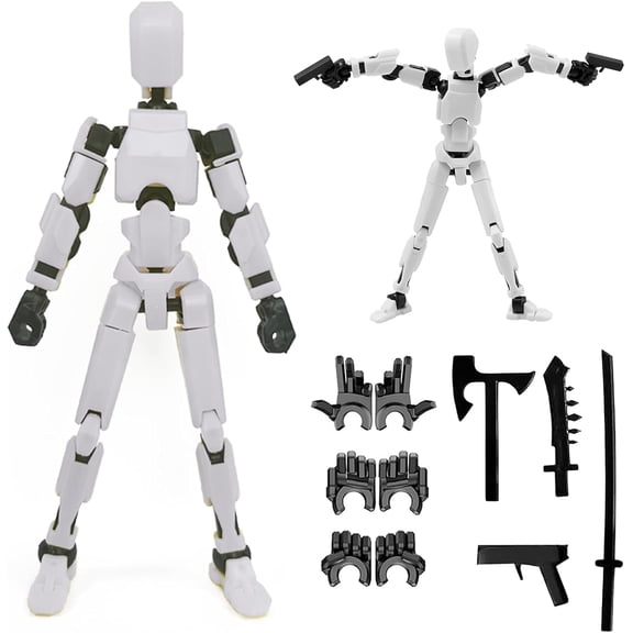 13 Action Figure, Lucky Robot 13 Action Figures, 3D Printed Multi-Jointed Movable Action Figure, Dummy Robot 13 Action Figures for Desktop Decorations Game Gifts(White)