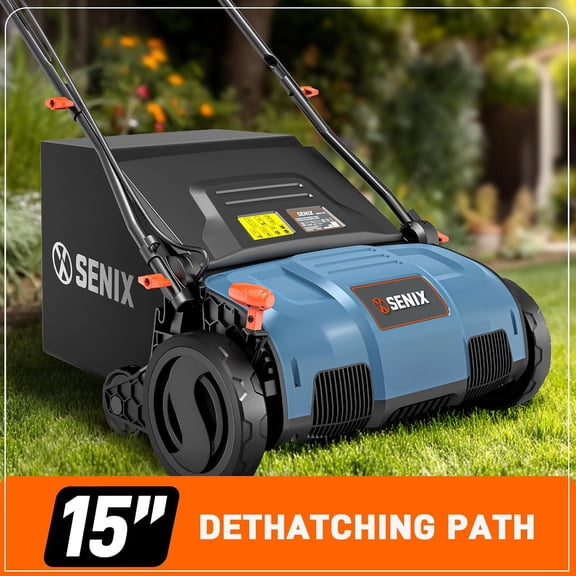13 Amp 15-Inch Electric Dethatcher and Scarifier with 13.2-Gal Bag for Lawn Care