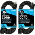 13 Amp Outdoor Extension Cord 15 ft, 2 Pack, 16/3 SJTW 15 Foot Black