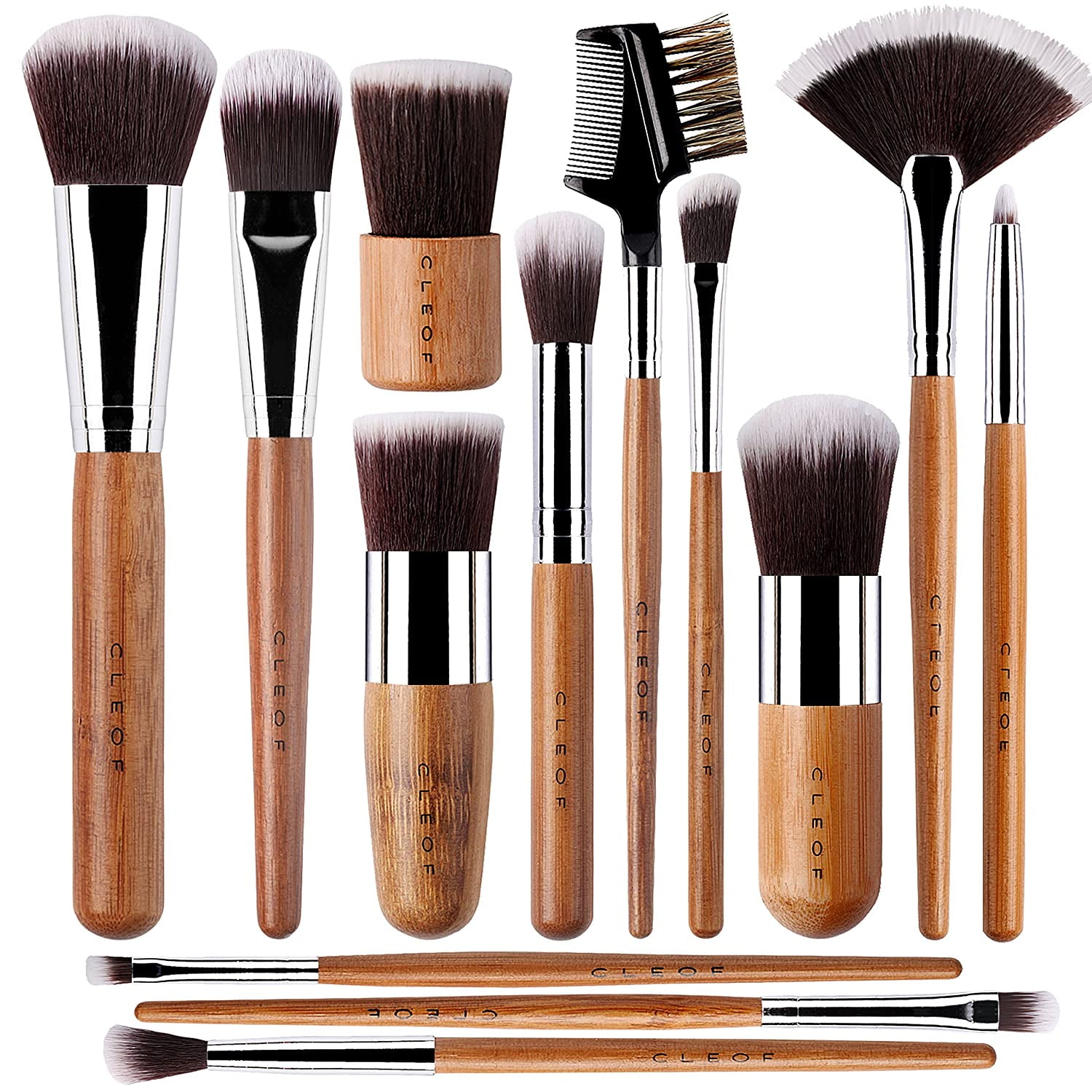 13 Bamboo Makeup Eye Brow Brushes Professional Set - Vegan & Cruelty Free - Eye