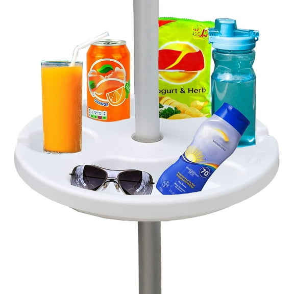 13" Beach Umbrella Table Tray for Beach, Patio, Garden, Swimming Pool with Cup Holders, Snack Compartments White