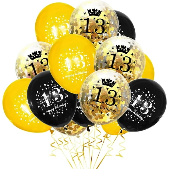 13 Birthday Decorations Gold and Black 13th Birthday Balloons Latex Confetti Balloon for 13 Years Old Theme Party Supplies 15 Pieces 12 inch