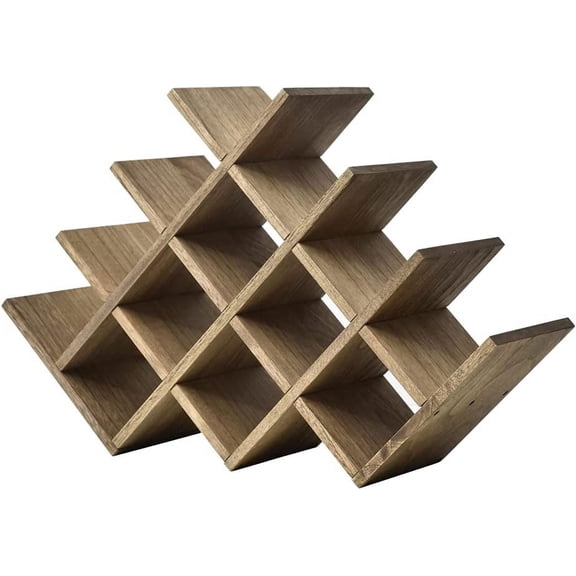 13-Bottle Wine Rack, 4-Tier Solid Wood Countertop Wine Holder, Brown Freestanding Bottle Storage Shelf for Kitchen, Bar, Cabinet, Pantry, XHJJ4-DBR