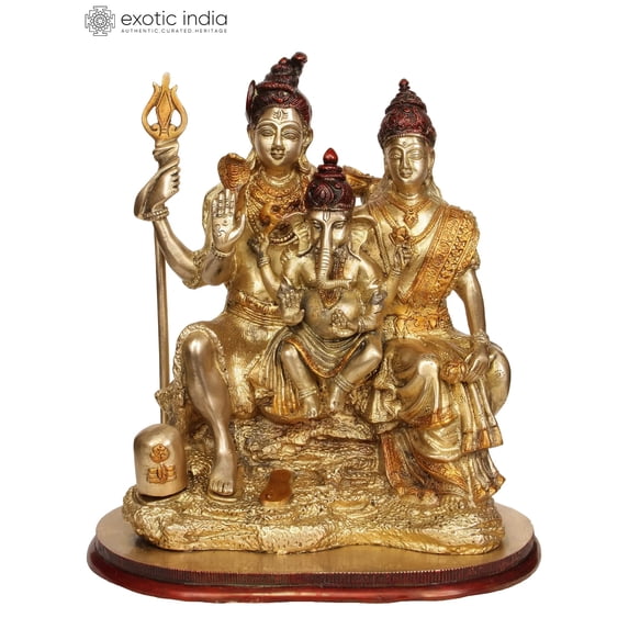 12" Brass Shiva-Parvati Statue with Ganesha | Handmade | Made In India