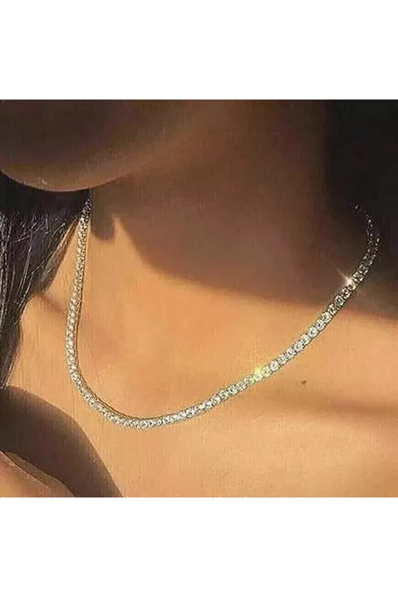 13 CT Round Cut White Moissanite Women's Tennis Necklace 14K White Gold Plated