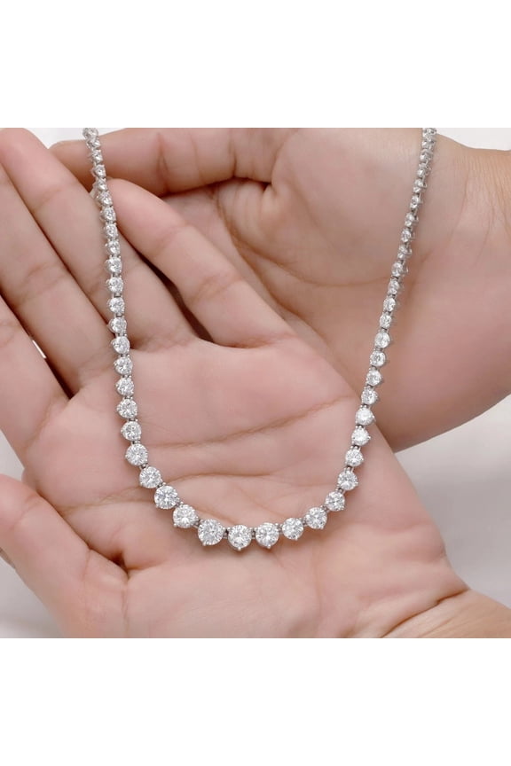 13 CT Round Cut White Moissanite Women's Tennis Necklace 14K White Gold Plated