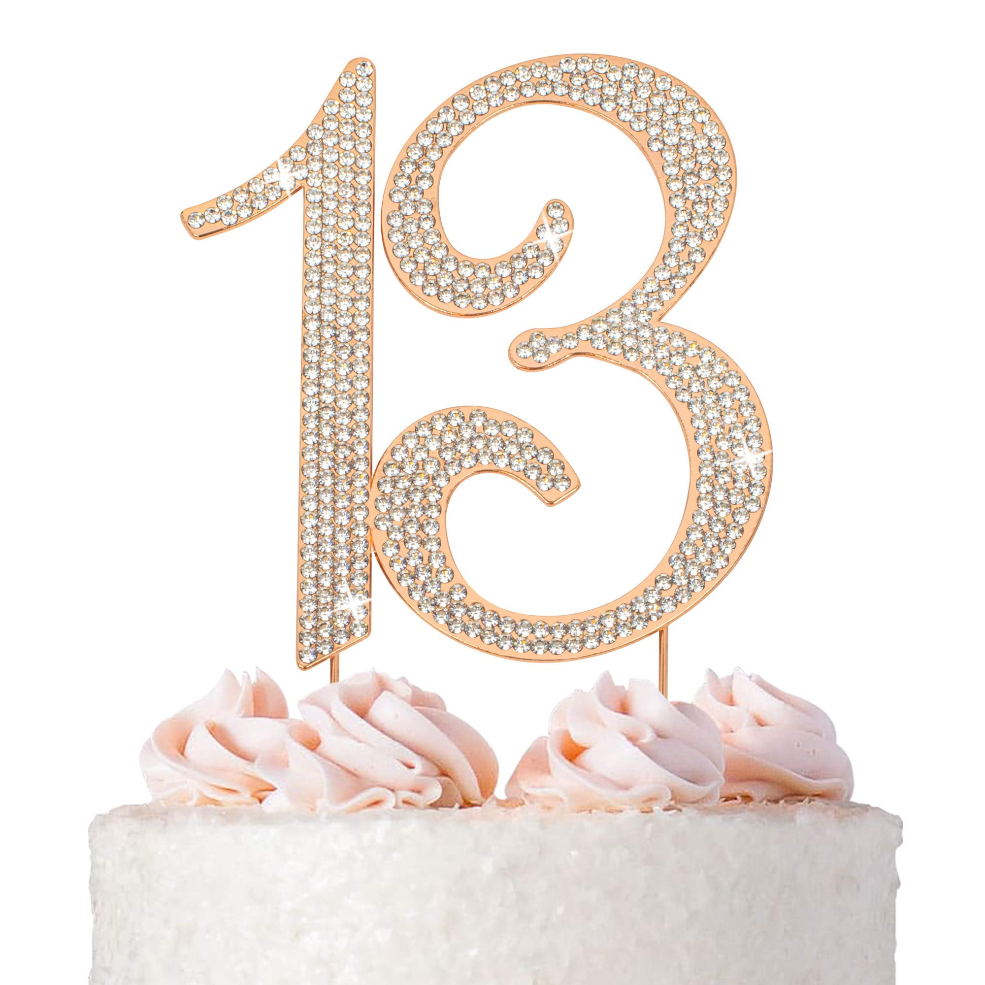 13 Cake Topper FEV6 - Premium Rose Gold Metal - 13th Birthday Party ...