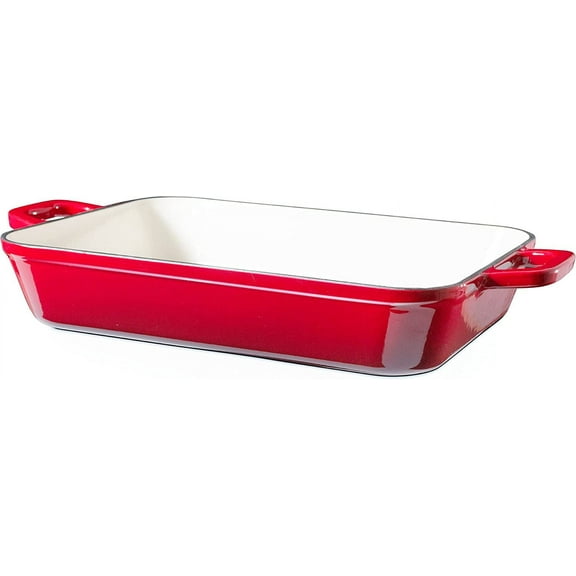 13" Cast Iron Baking Pan Rectangular Lasagna Dish Large Roasting Pan Red