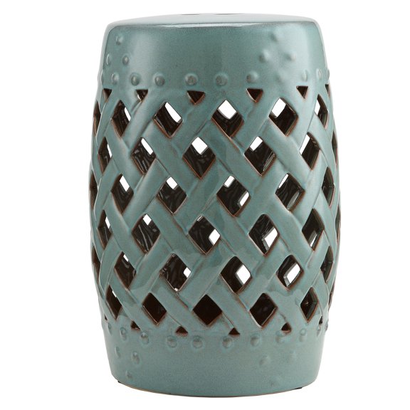13" Ceramic Garden Stool, Antique Blue - Decorative End Table, Footrest, Patio Seat