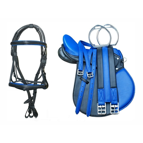 13" Challenger English PONY All-Purpose Saddle 6 Pcs Riding Gift Set Blue 803SDRB
