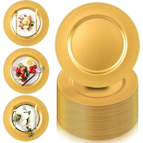 13"  Charger Plates Set of 12,  Chargers for Dinner Plates with Beaded Rim, Plastic Table Chargers for Wedding Party, Elegant Tabletop Decor, Thanksgiving, Christmas