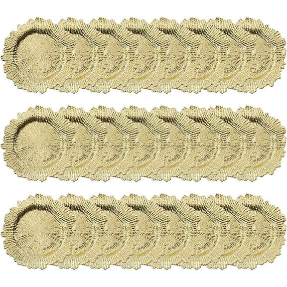 13" Charger Plates Set of 24, Round Plastic Reef Plate Chargers, Plastic Ruffled Rim Decorative Plates, Lightweight Plates for Table Setting, Wedding Dinner Party Decoration (Gold)