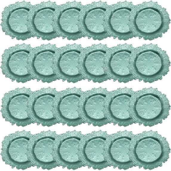 13" Charger Plates Set of 24, Round Plastic Reef Plate Chargers, Plastic Ruffled Rim Decorative Plates, Lightweight Plates for Table Setting, Wedding Dinner Party Decoration (Green)