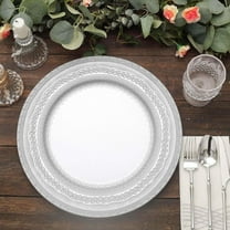 13" Charger Plates - Set of 24 - Silver with Lace Embossed Rim Plastic Chargers, Rustic Modern Disposable Round Acrylic Serving Trays For Dinner Wedding Party Events