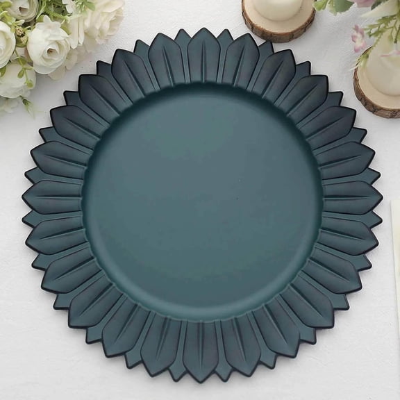 13" Charger Plates - Set of 12 - Matte Teal Sunflower Plastic Chargers, Disposable Round Acrylic Serving Trays For Dinner Wedding Party Events