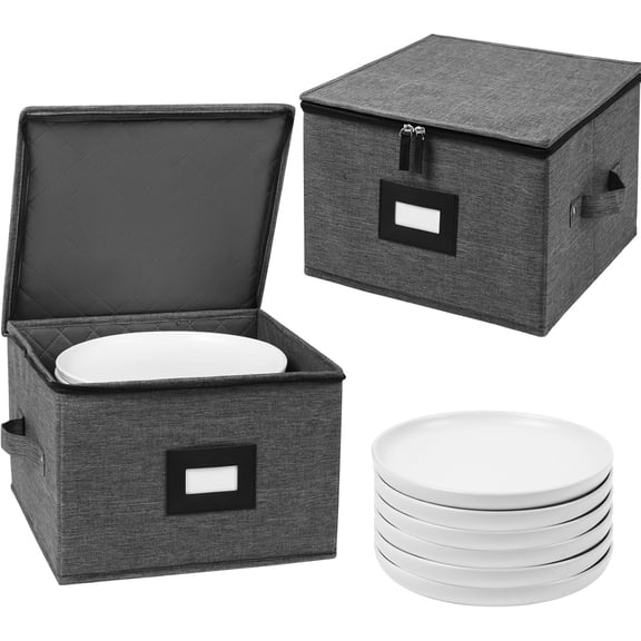 13" Charger Plates Storage Containers for Dishes, Stackable Dinnerware Storage with 24 Felt Dividers (2 Pack Black)