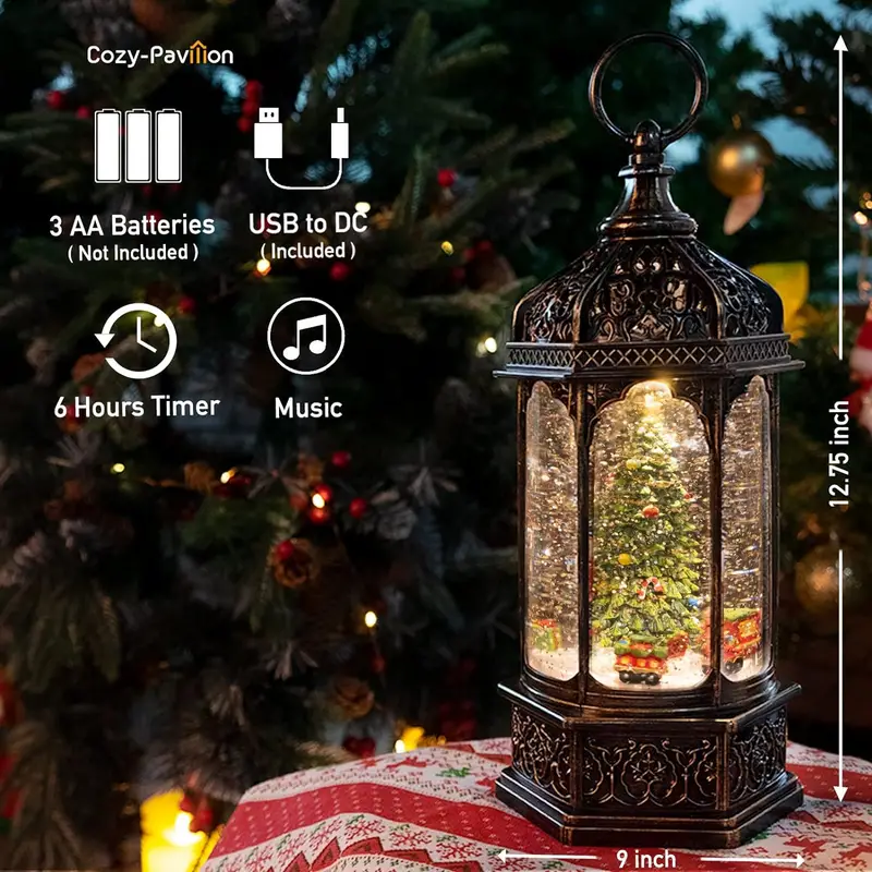 13'' Christmas Snow Globes Lantern, Musical Snow Globe Christmas