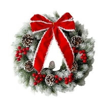 13" Christmas Wreaths for Front Door, Light Up Christmas Wreaths for Front Door Pre-lit Artificial Wreath Adorned with Bow