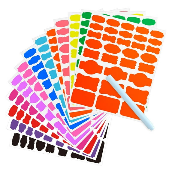 13 Color Style Labels, 416Pcs, With Pen, Assorted Size Label Stickers Fancy Shape Colorful Stickers for Holiday Present Pantry and Office Kitchen