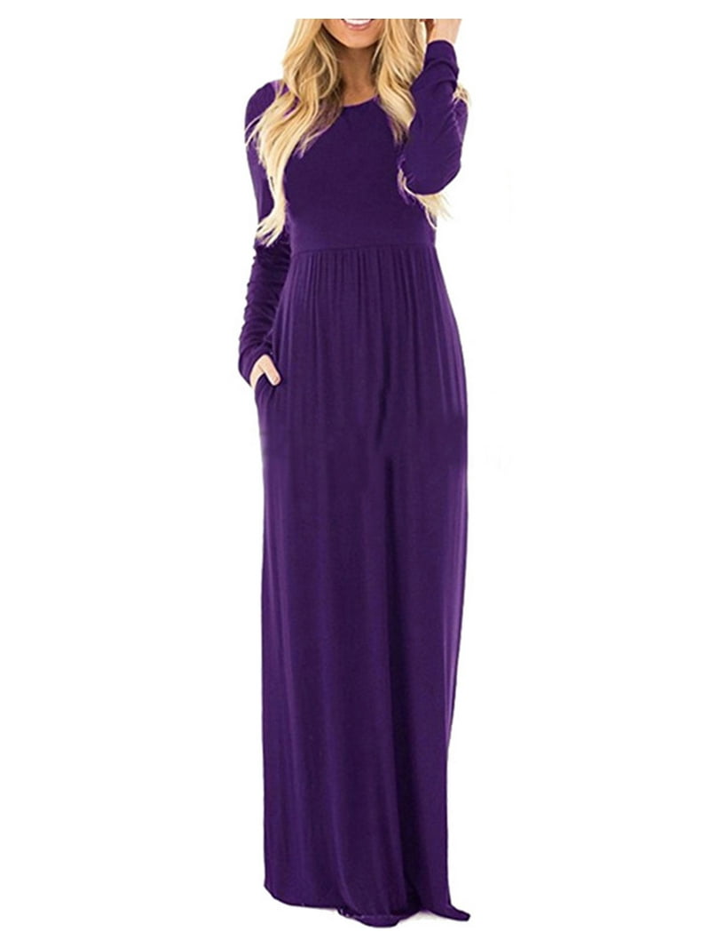 13 Colors! Women Dress Maxi Lady Cotton Long Dresses Boho Color Plain  Empire Waist Wrinkle Pockets Cogild - Walmart.com