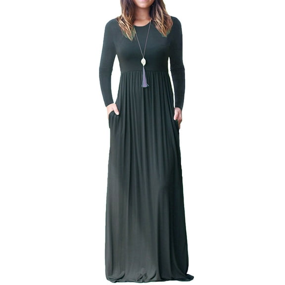 13 Colors! Women Dress Maxi Lady Cotton Long Dresses Boho Color Plain Empire Waist Wrinkle Pockets Cogild