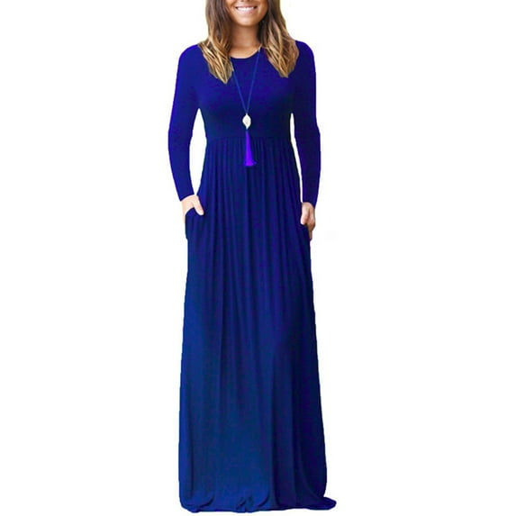 13 Colors! Women Dress Maxi Lady Cotton Long Dresses Boho Color Plain Empire Waist Wrinkle Pockets Cogild