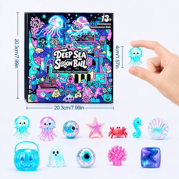 13 Days Halloween Countdown Advent Calendar, Deep Sea Theme Mini Decompression Blind Box, 13Pcs Squishy Figures Set for Halloween Party Favors Holiday Gift
