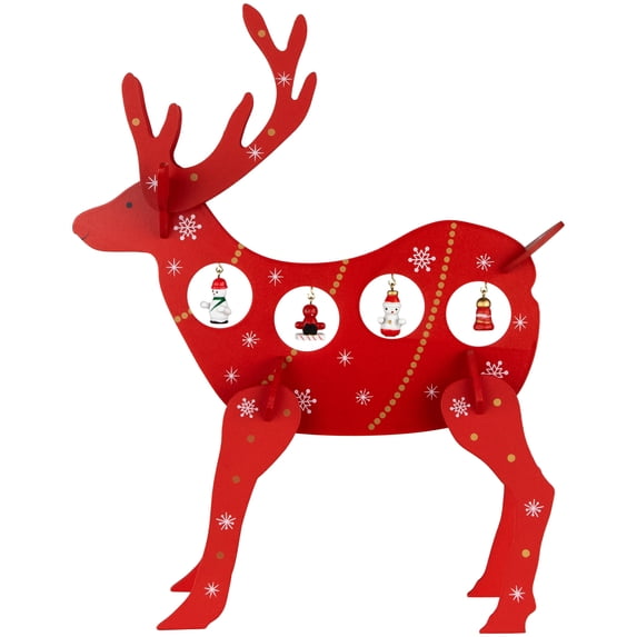 13" Decorative Red Wooden Reindeer Cut-Out Christmas Table Top Decoration