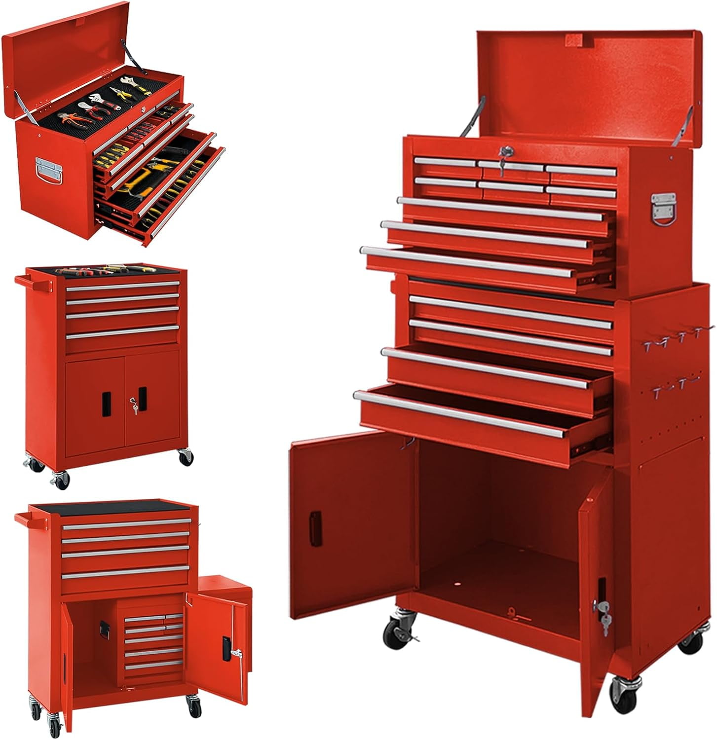 13-Drawer Rolling Tool Chest with Double Door Handle, 2 in 1 Detachable ...
