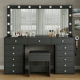 thumbnail image 1 of 13 Drawers Vanity Desk, Makeup Vanity with Power Outlet, Vanity Table with Mirror and LED Bulbs, 3 Color Lighting Modes, Glass Top, Dressing Table for Bedroom, 1 of 7