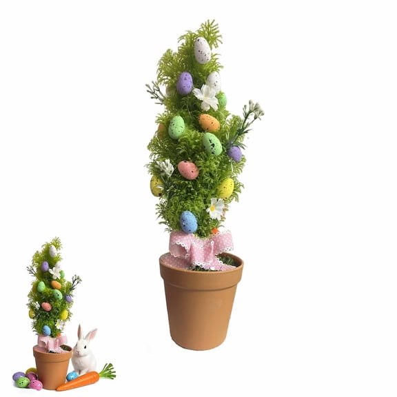 13" Easter Eggs Table Tree Decor for Spring Easter Party Supplies Pink Bow Egg Tree, Easter Egg Potted Decor Table Centerpieces for Dining Room Home Office Party Birthday Holiday Decoration,Colorful