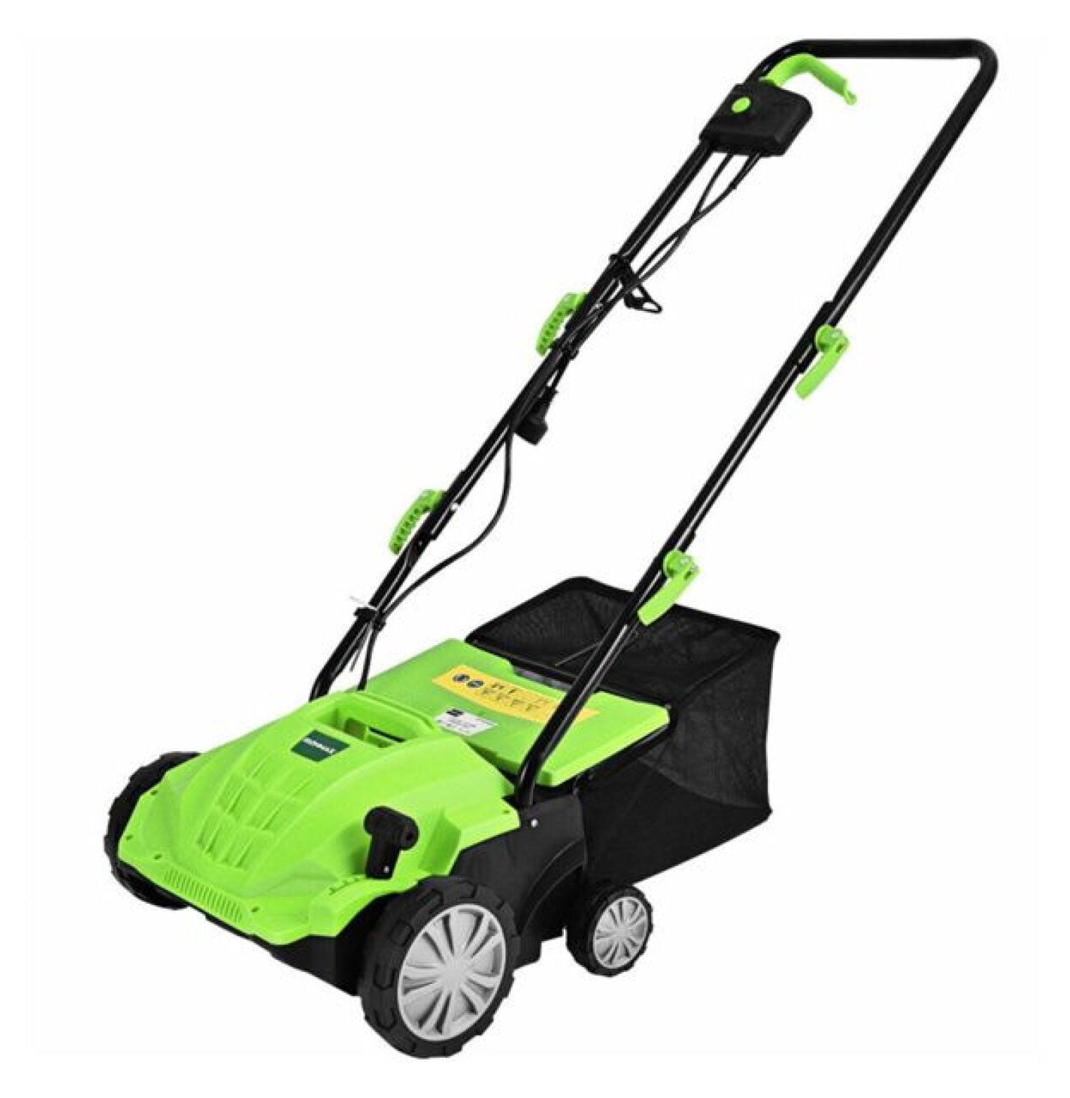 13" Electric Lawn Dethatcher w/ Collection Bag and Removable Blades -Green