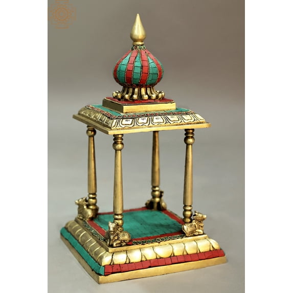 13" Elegant Brass Temple with Colorful Inlay work | Inlay Work Brass Statue | Handmade | Made in India