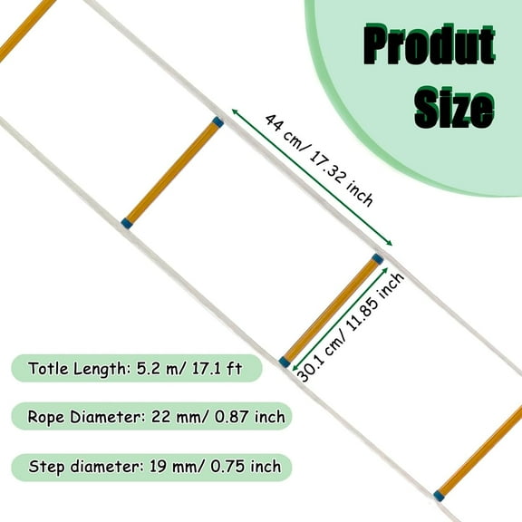 13 FT Emergency Fire Escape Ladder for Second Floor, Anti-Slip Rescue Ladder for Window Balcony Treehouse